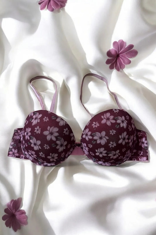 Çiçekli Bordo Sütyen