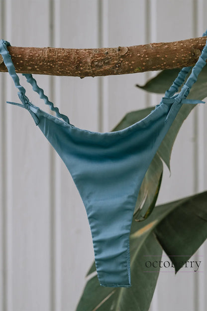 Mavi İpek Saten Bralet String Takımı