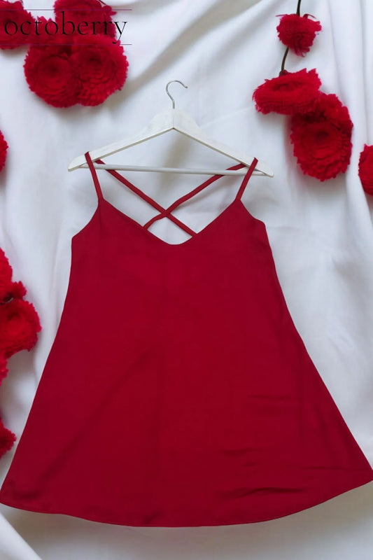 Kırmızı Saten Gecelik