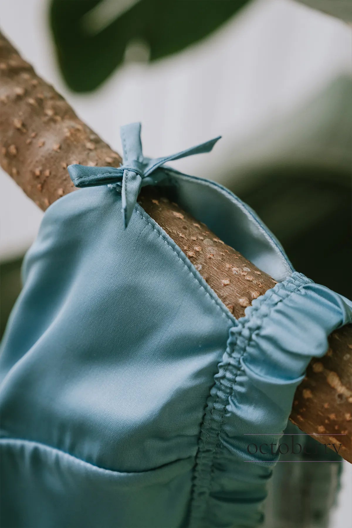 Mavi İpek Saten Bralet String Takımı