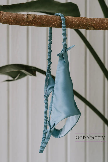 Mavi İpek Saten Bralet String Takımı