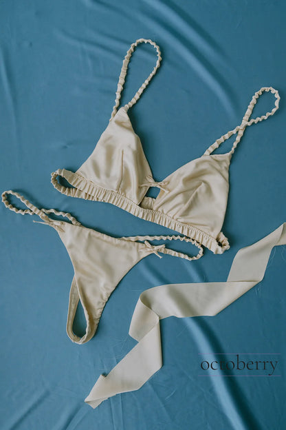 Sarı İpek Saten Bralet String Takımı