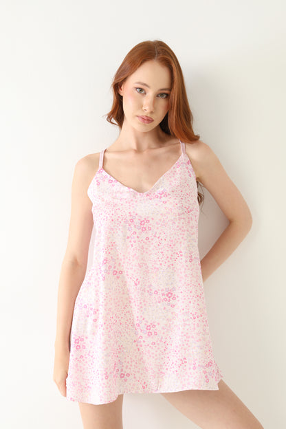 Saten Çiçekli Gecelik