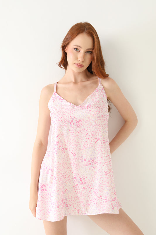 Saten Çiçekli Gecelik